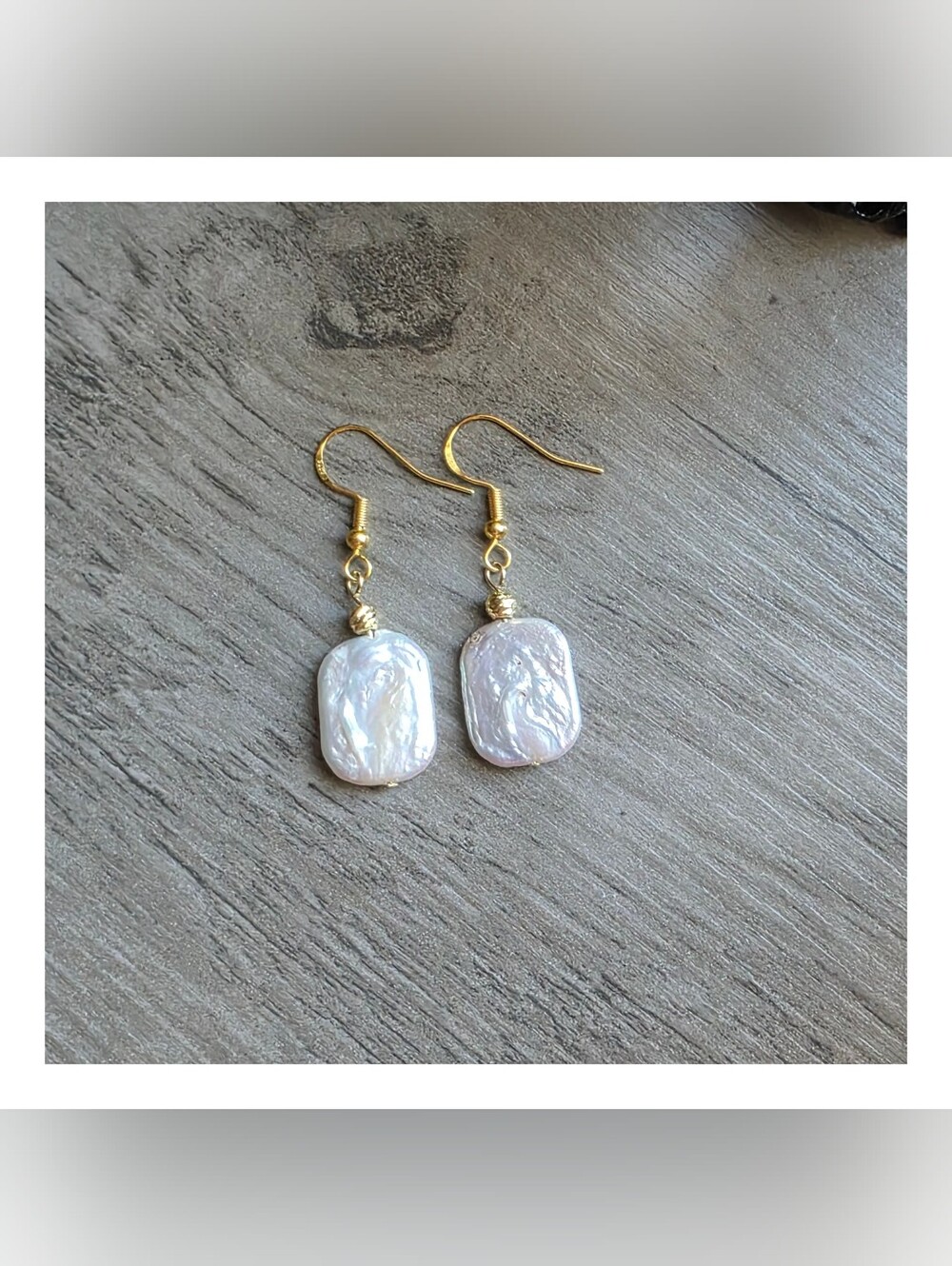 Gold Baroque Freshwater Pearl Drop Earrings | Natural Rectangular Pearl | NWOT